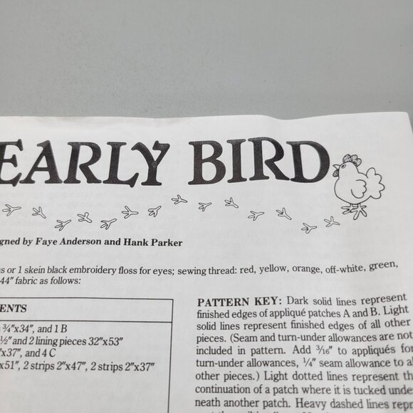 The Early Bird Applique Quilt Pattern Rooster Flock Instructions Templates - Picture 5 of 7